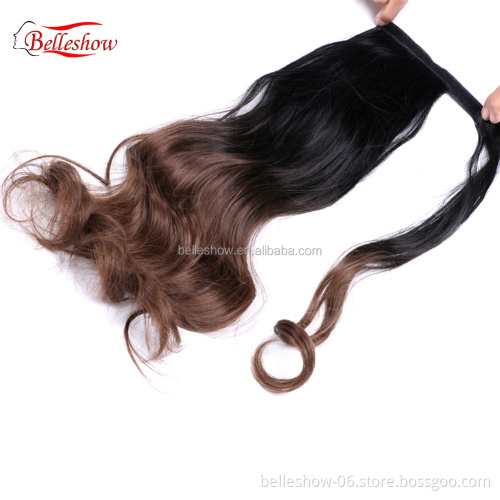 Hot sell  Easy To Wear Many Different Color Ombre Silk Curl Faux Fiber Hair Synthetic Wrap Around Magic Paste Ponytail